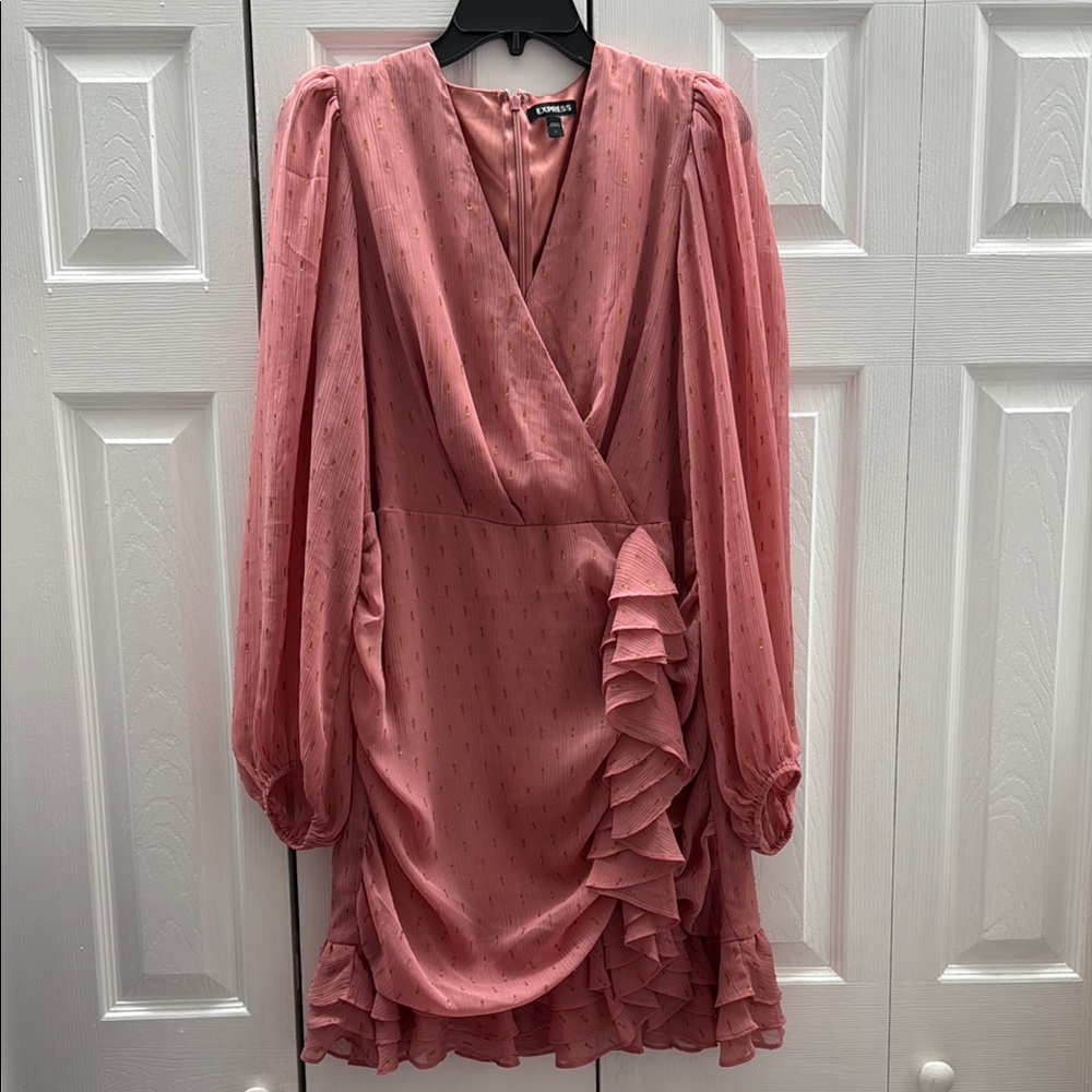 Express Pink and Gold Ruched Dress